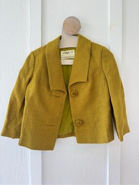 Vintage Mustard Green Wool Cropped Jacket